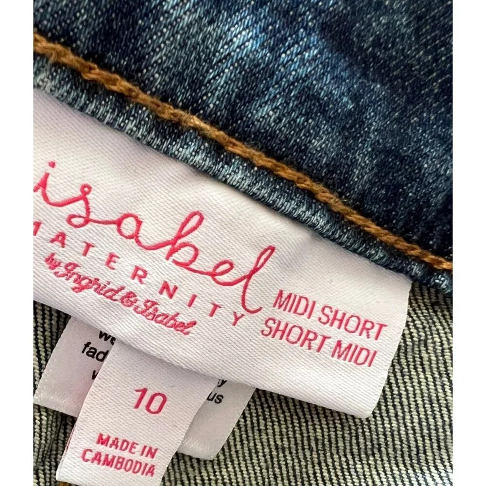Isabel Maternity Midi‎ Denim Shorts W/ Expandable Panels Size 10 NWT